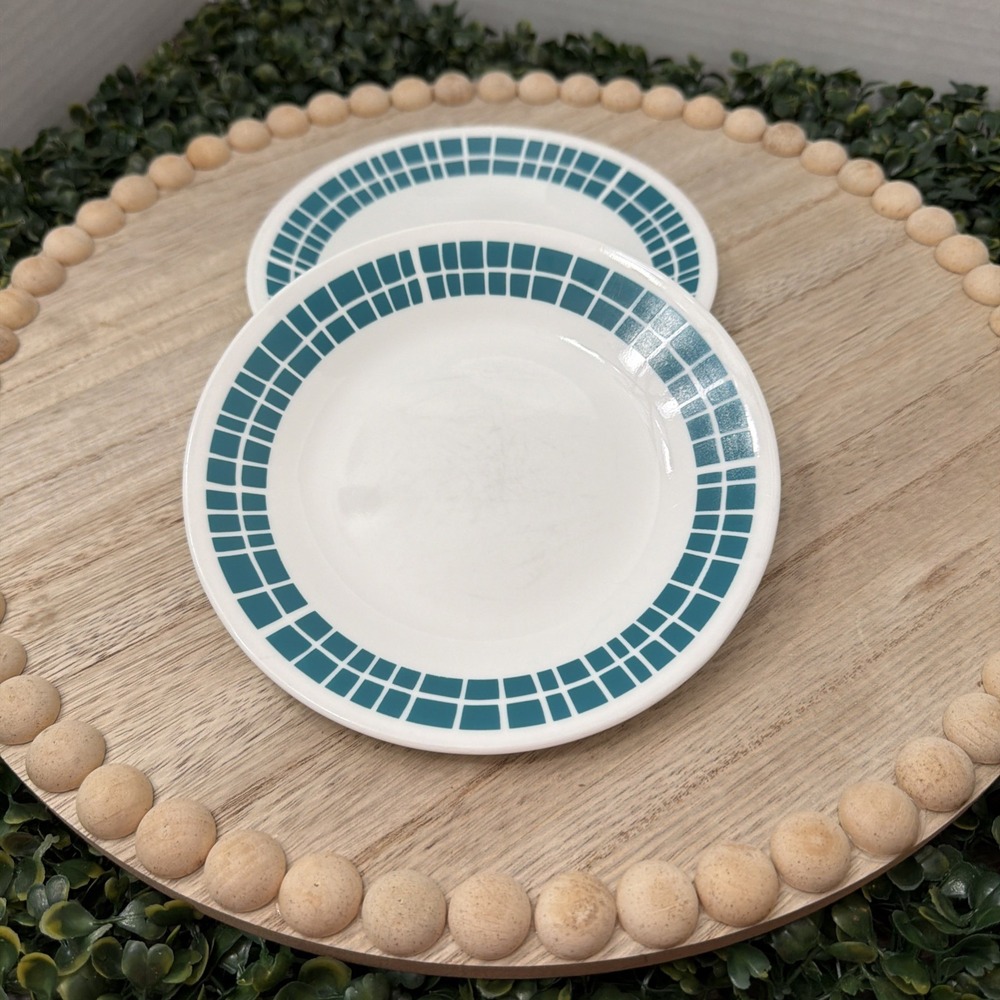 Set of 2:  Aqua Tile | Corelle | Bread/Salad | Discontinued Contemporary